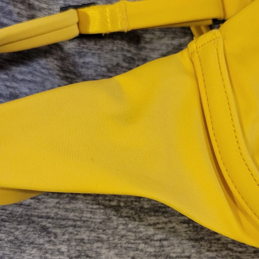 NWT CUUP The Plunge Swim Top Bikini Yellow Bamboo Slide & Set Size 2